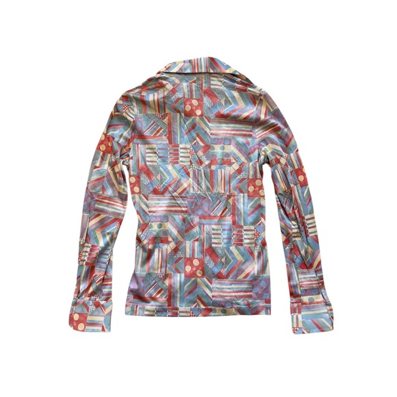 Vintage 70s Funky Colorful Retro Button Down Blouse Dagger Collar S - Picture 2 of 6